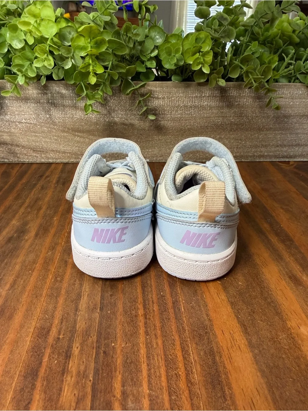 Nike Kids Light Blue and Cream Hook-and-Loop Sneakers